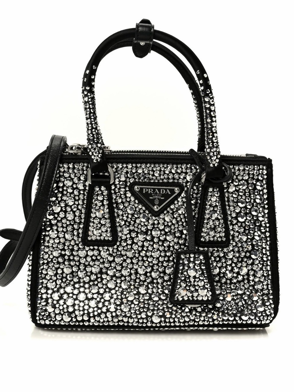 Satin Crystal Mini Galleria Double Zip Tote Metal